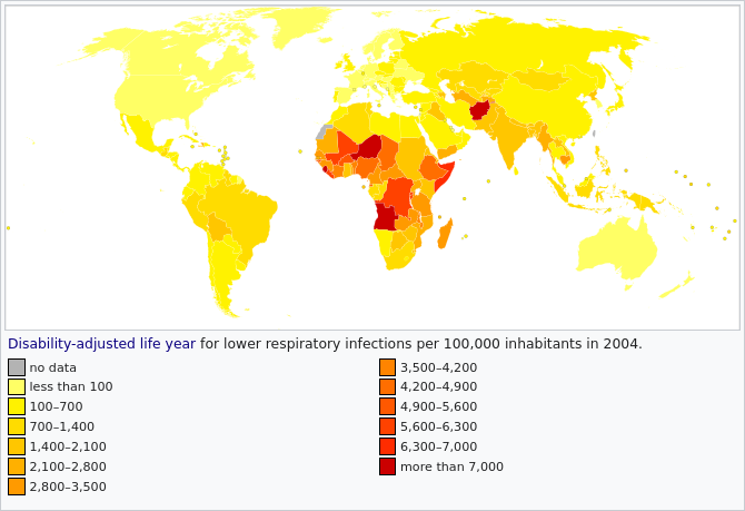 map of disability-adjusted life years for respiratory infections