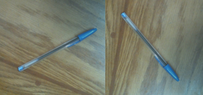 A pen shown in two differently rotated frames of reference.