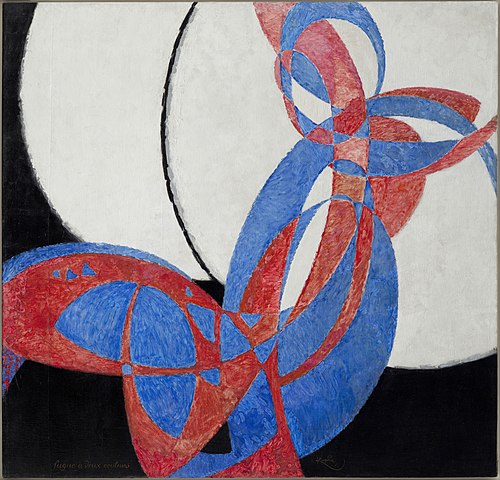 abstract painting by Kupka, 1912, Amorpha, fugue en deux couleurs